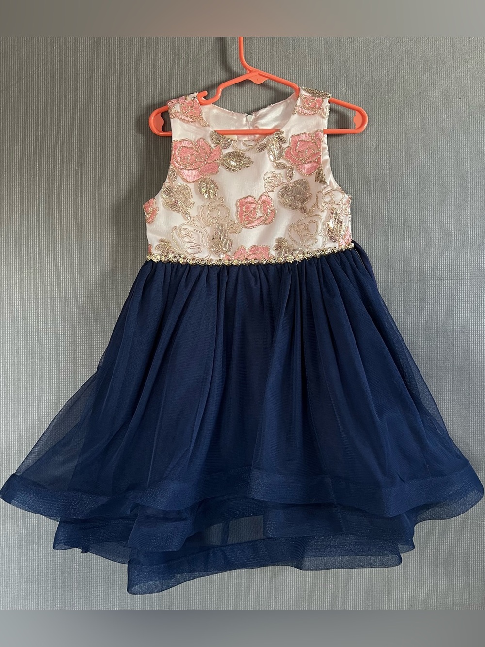 American Princess Navy Tulle Dress with Pink & Gold Floral girls size 5